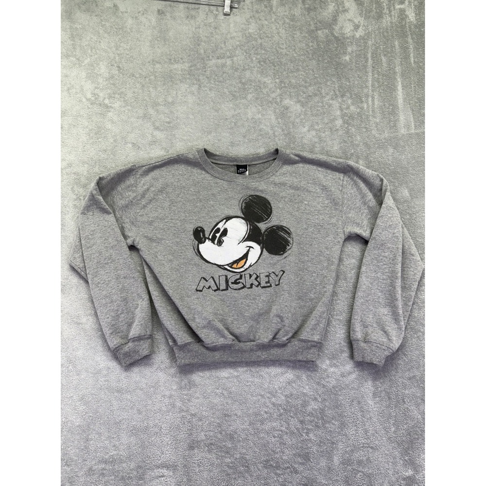Disney Mickey Mouse Crewneck Sweatshirt Grey‎ Embroidered Graphic Small XS